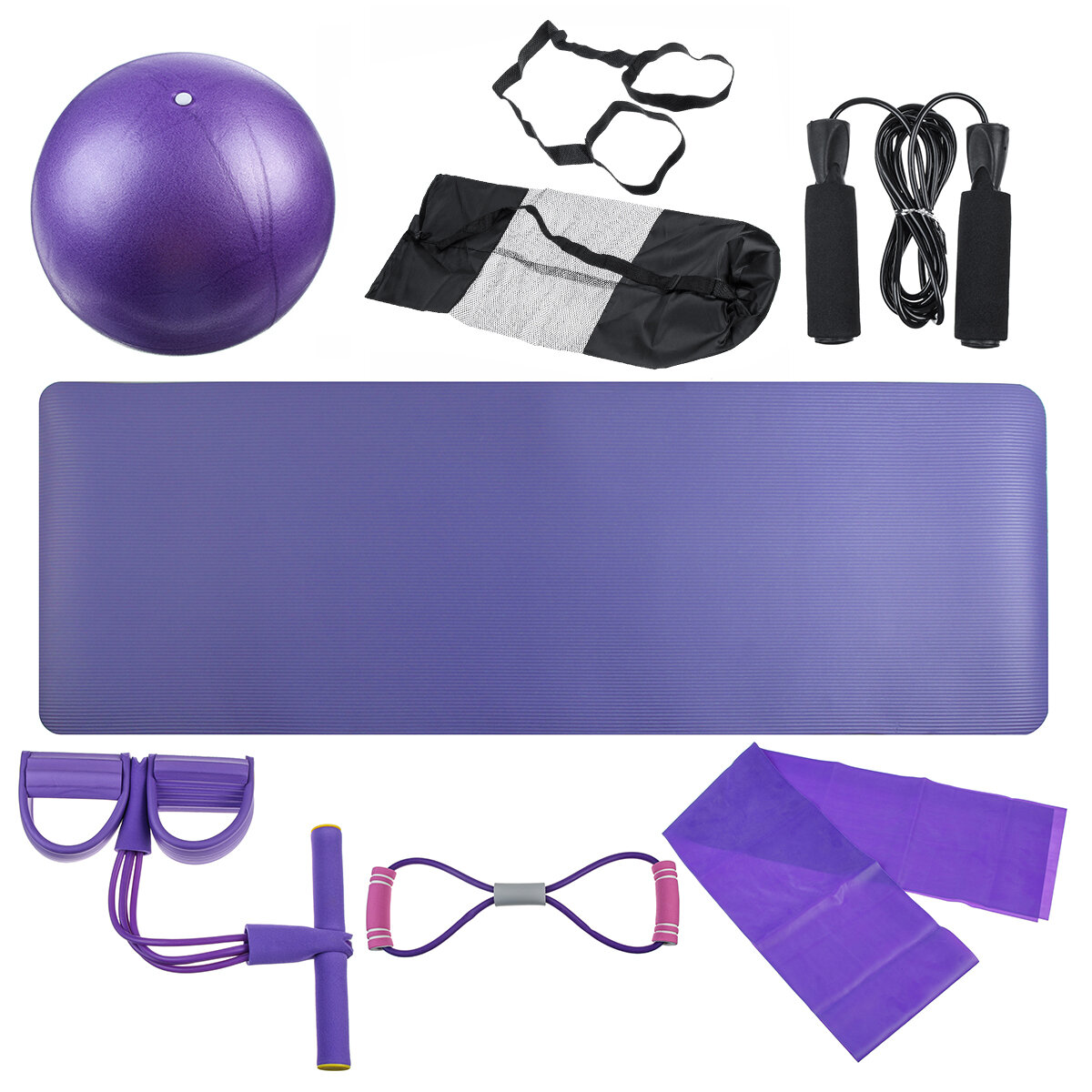 

8Pcs Fitness Exercise Tools Set Yoga Ball Mat Jump Rope Resistance Band Set