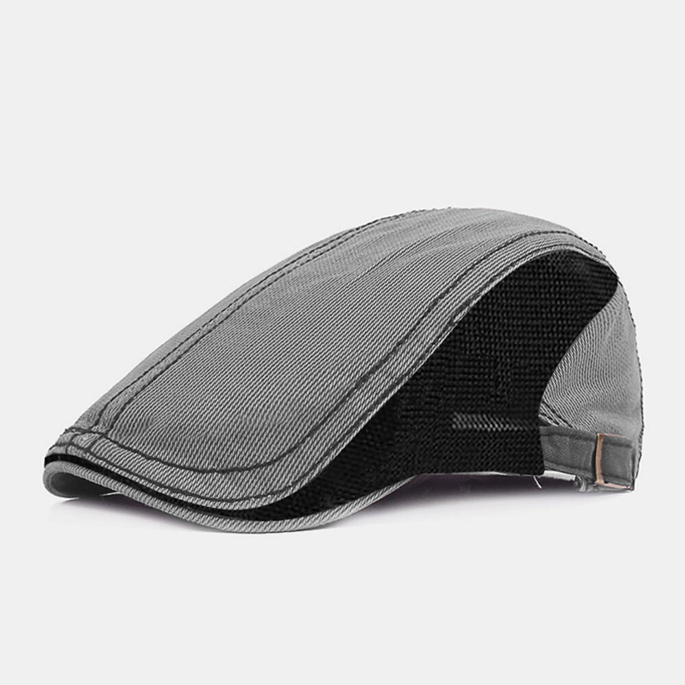 

Men Cotton Mesh Pinstripe Pattern British Style Adjustable Forward Hat Flat Hat Beret Cap