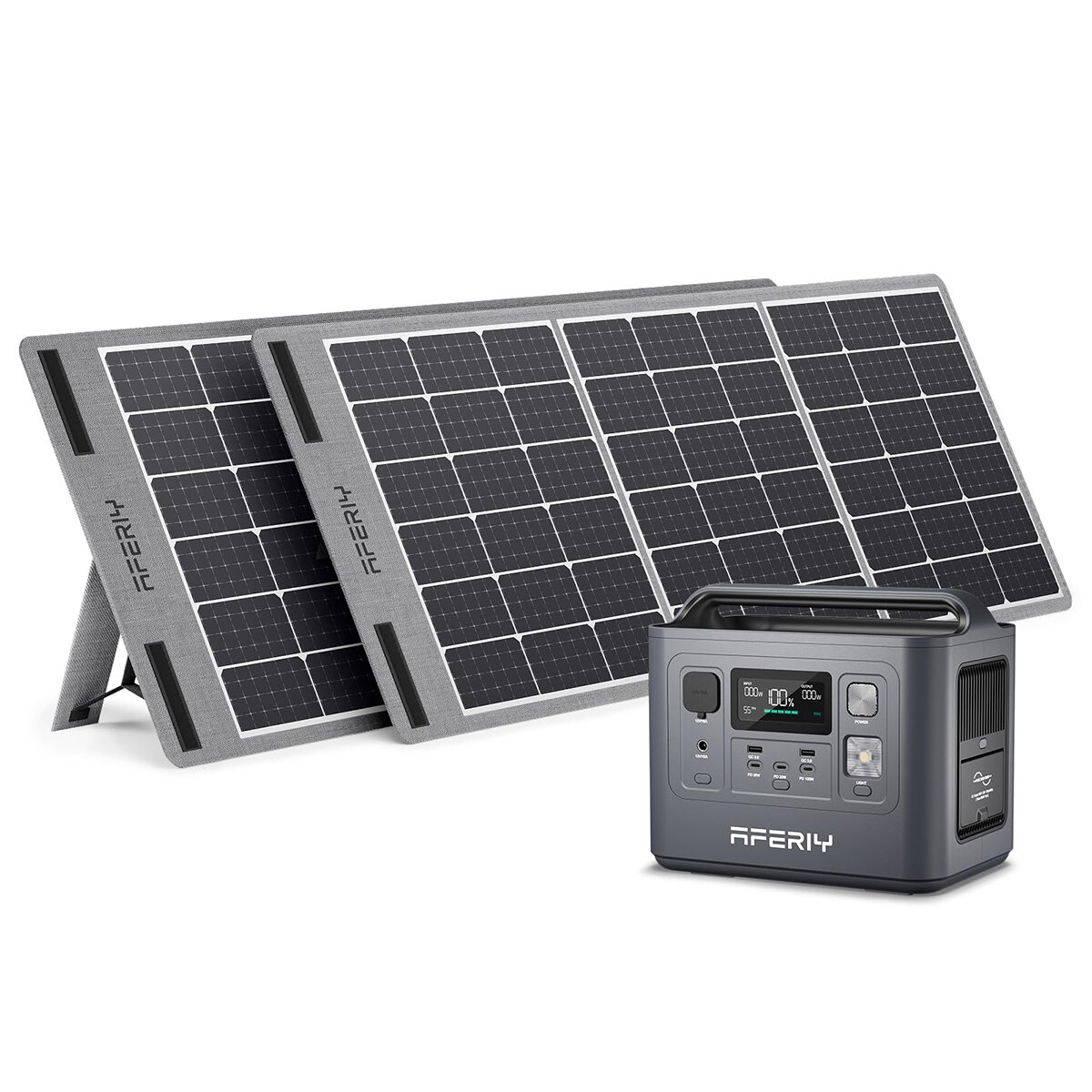 [EU Direct] Aferiy P010 800W 512Wh LiFePO4 Portable Power Station +2* S100 100W Solar Panel, UPS Pure Sine Wave Camping RV Home Emergency Portable Solar Generator
