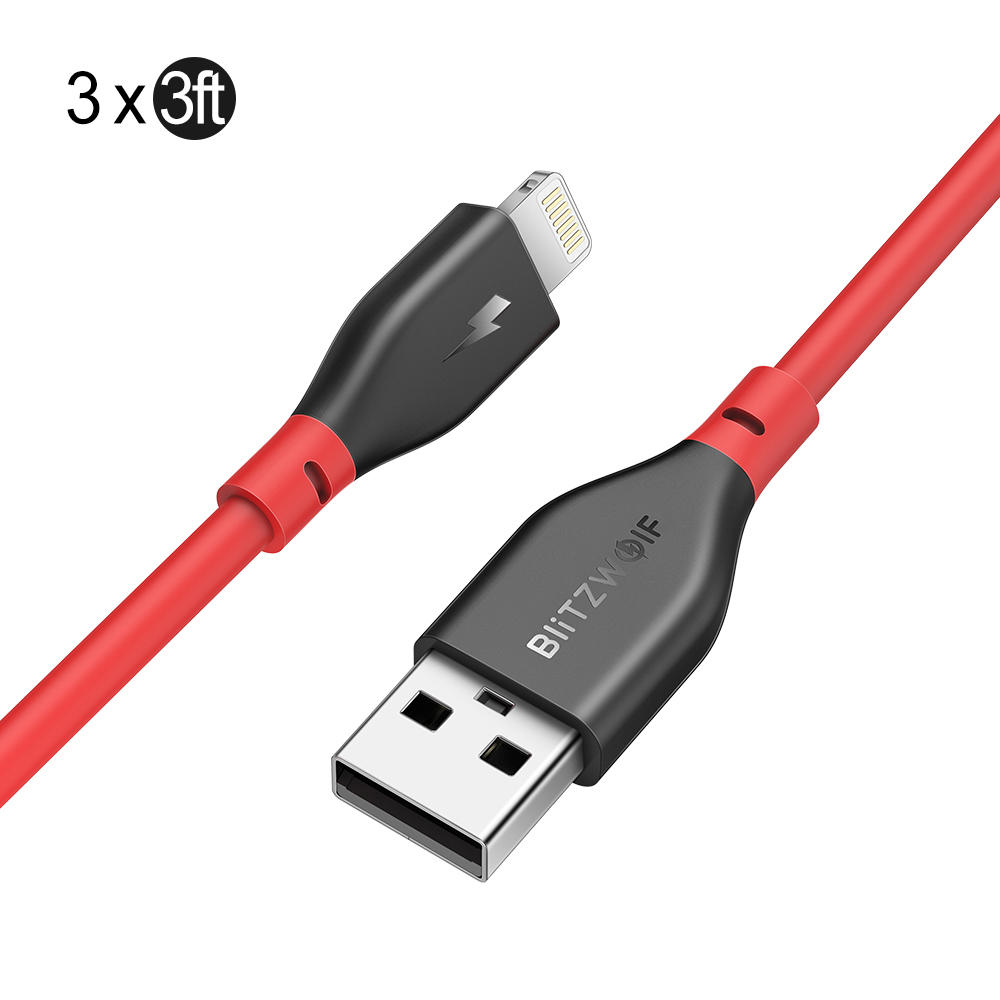 

BlitzWolf® BW-MF11 3x3ft Data Cable Set 2.4A Lightning Compatible Fast Charging For iPhone X XR XS Max iPad Mini Pro