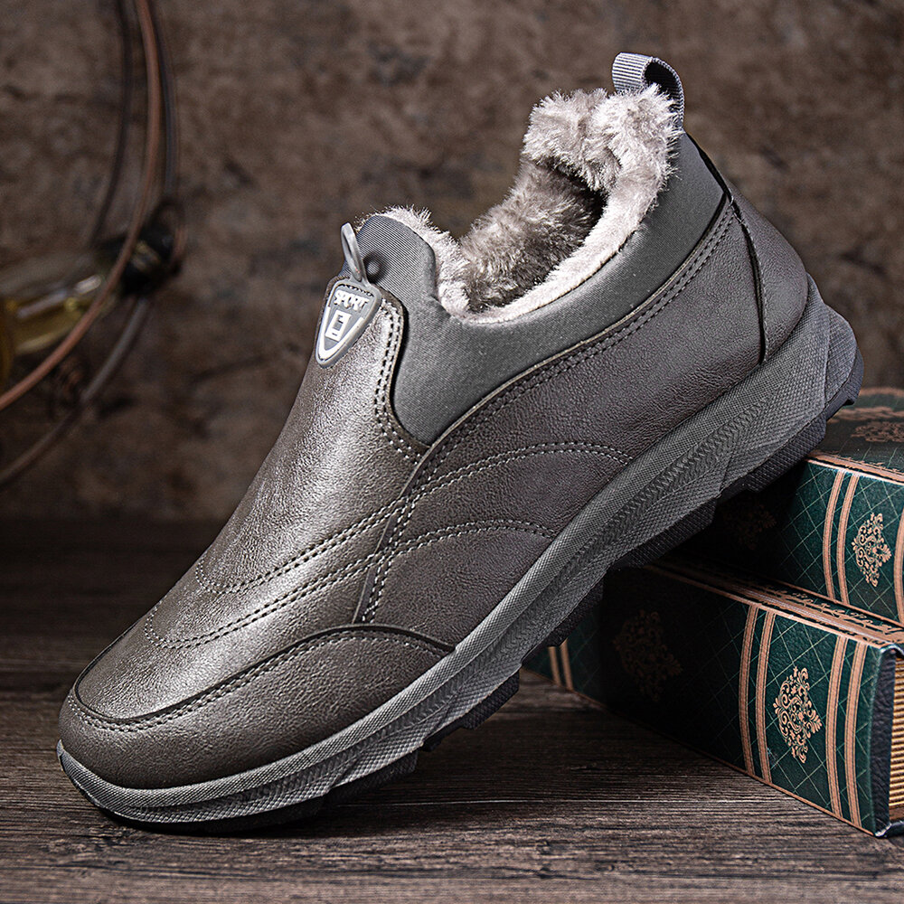 Men Waterproof Slip Resistant Warm Plush Lining Slip On Casual Shoes