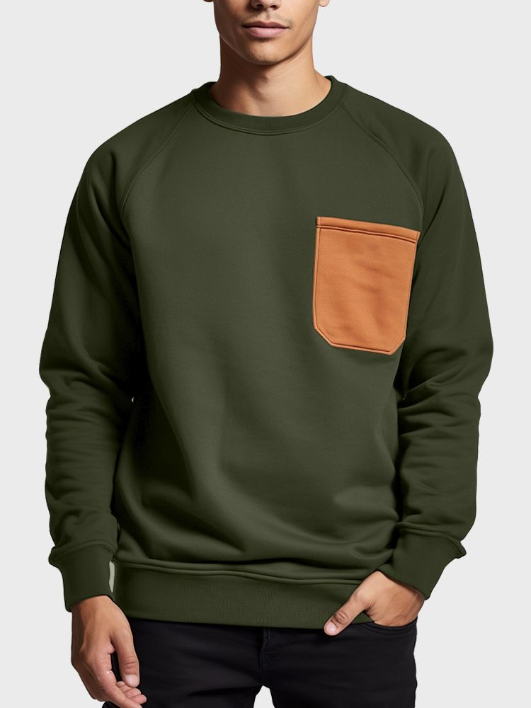 

Mens Contrast Chest Pocket Crew Neck Casual Pullover Sweatshirts
