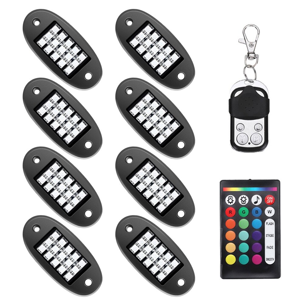 AMBOTHER 8pcs 120 LED RGB Rock Underglow Light Atmosphere Lamp Waterproof with 24 Key 4 Key Remote Control APP Controlle
