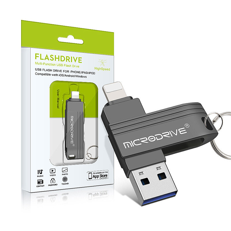 

Microdrive 256GB USB3.0 Flash Drive 2-in-1 USB-A&iP Fast Transmission Speed USB3.0 Pendrive Mini Portable Memory U Disk