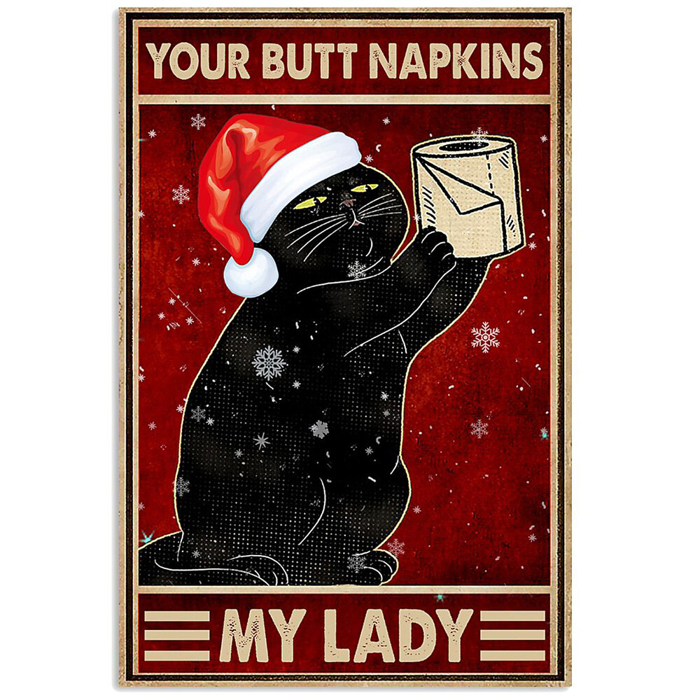1 Pc Zwarte Kat Met Hoed Patroon Kerst Serie Canvas Afdrukken zelfklevende Home Decor Voor Slaapkame