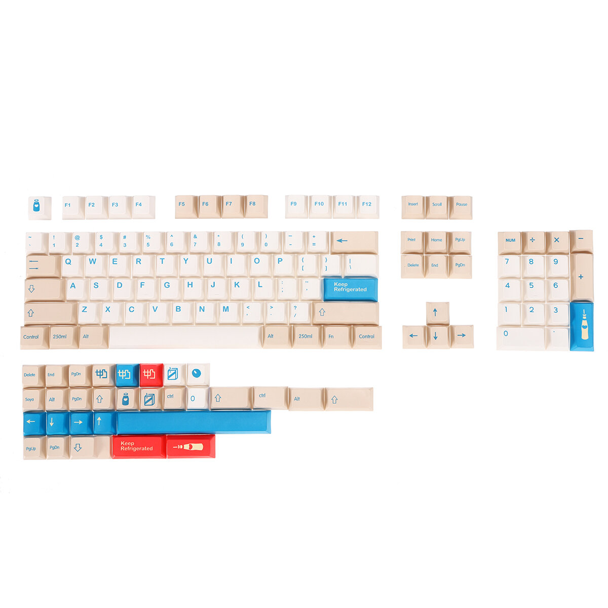 134 Keys Soymilk PBT Keycap Set Cherry Profile Sublimation Custom Keycaps for Mechanical Keyboards