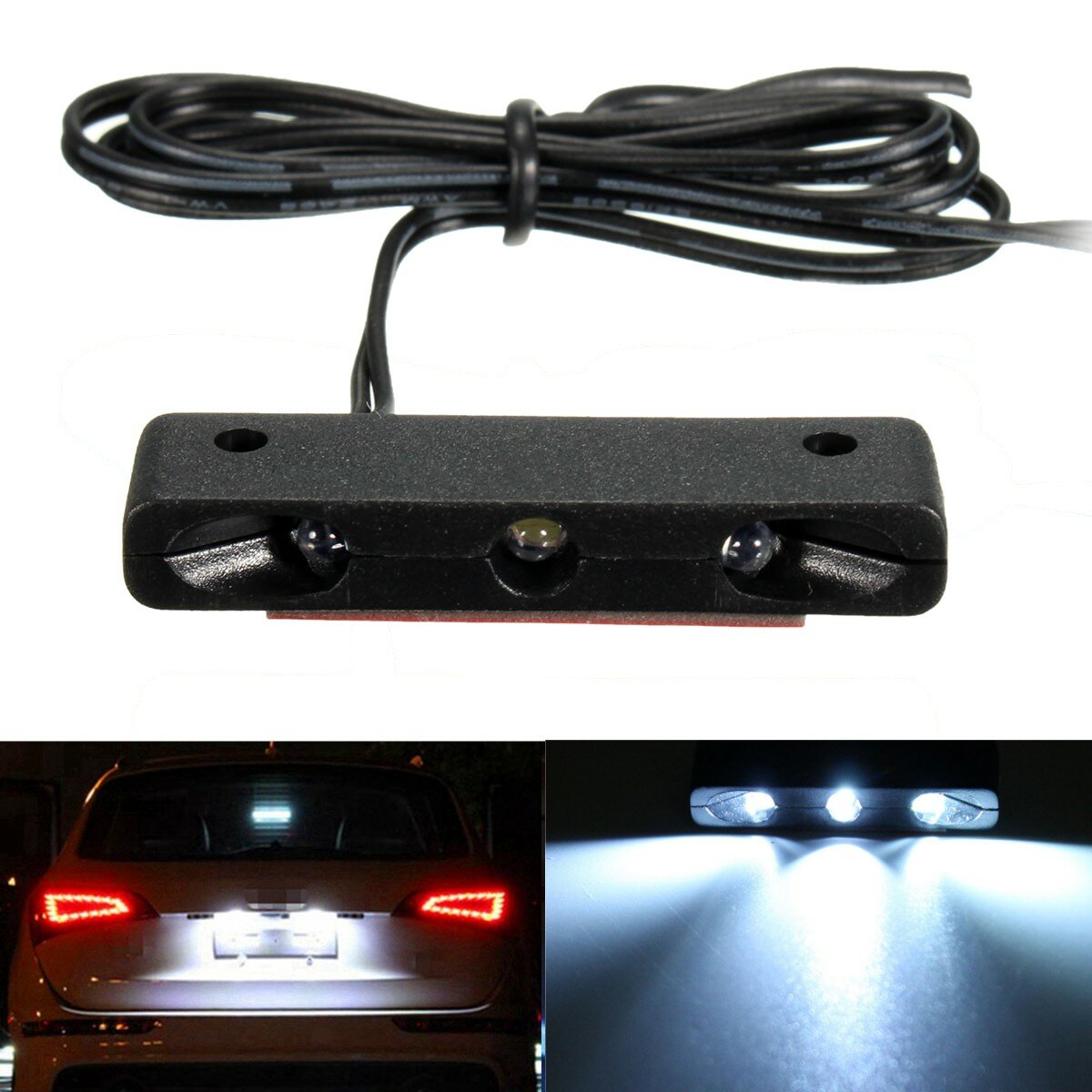 12V 0.3W Car Motorcycle 3 Micro LEDs Number Plate Tail Light Tiny Light White