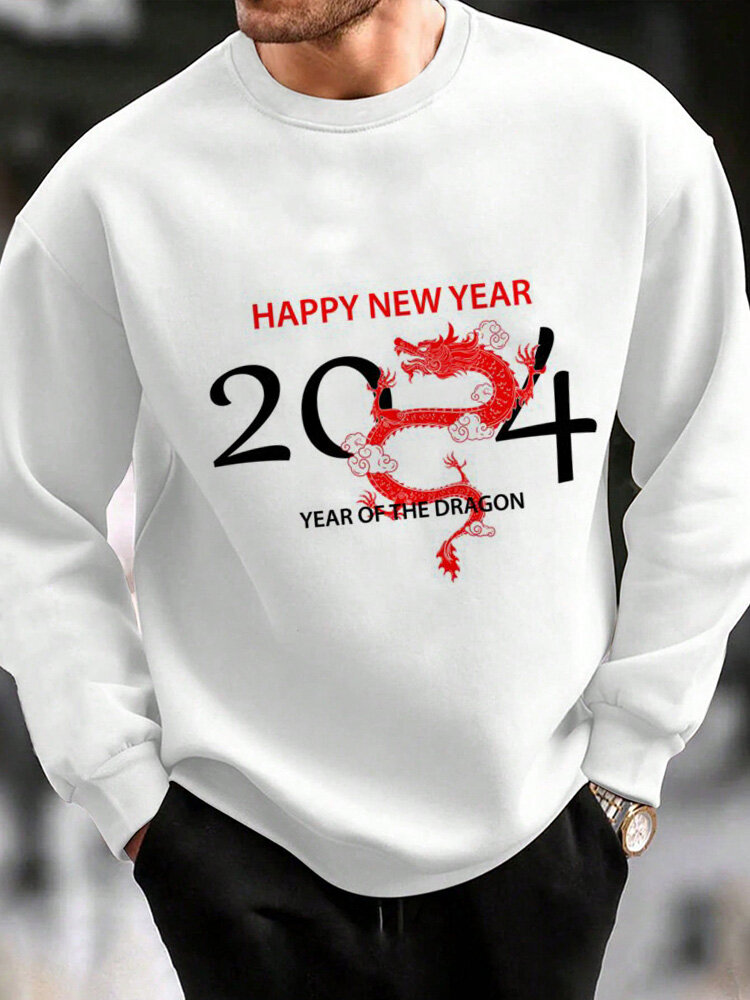 

Mens Chinese New Year Dragon Print Crew Neck Pullover Sweatshirts
