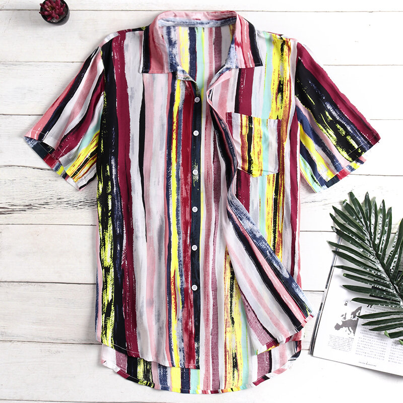 Mens striped casual vacation beach shirts plus size Sale - Banggood.com