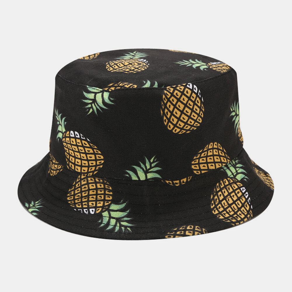 Women & Men Double-Sided Fruit Pineapple Pattern Outdoor Casual Sunshade Bucket Hat