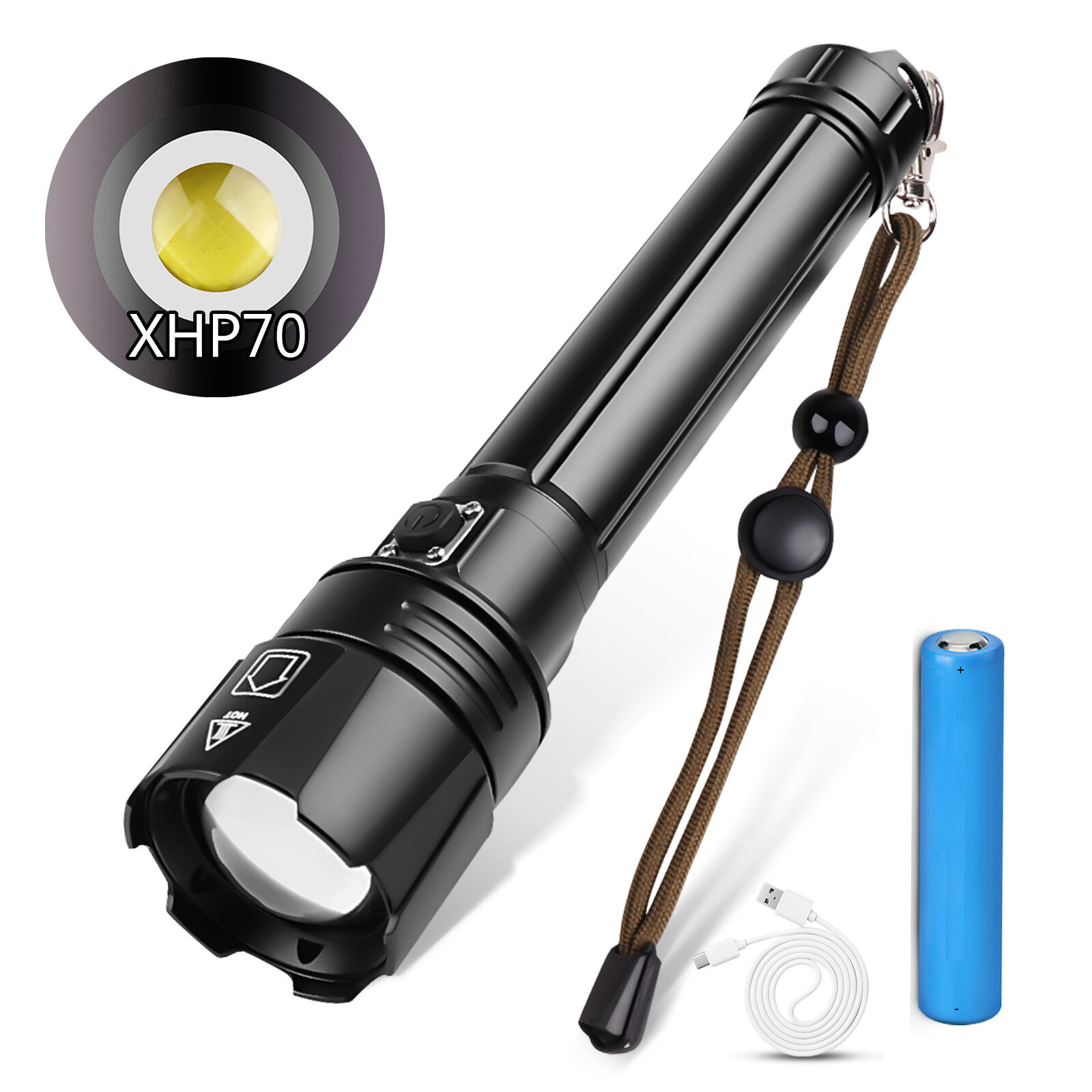 

Super Bright Tactical Flashlight P70 LED Flashlight with Parallel Battery, Zoomable&IPX5 Waterproof&USB Rechargeable, 3