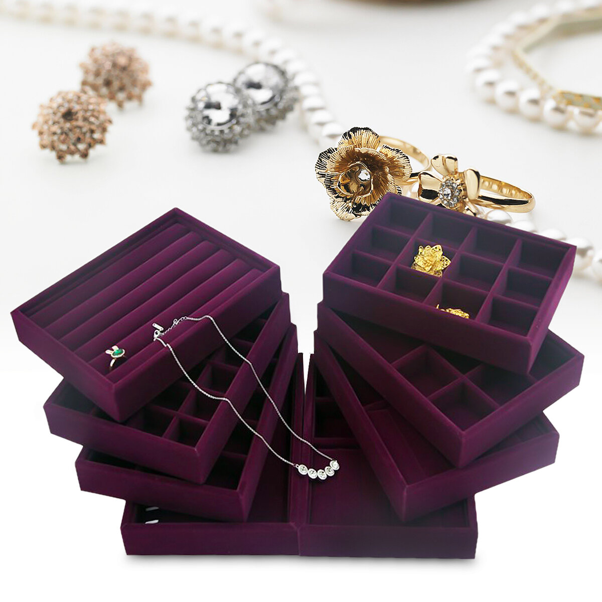 Purple Multi-check Flannel Smart Ring Box Small Jewelry Display Box Ring Storage Box