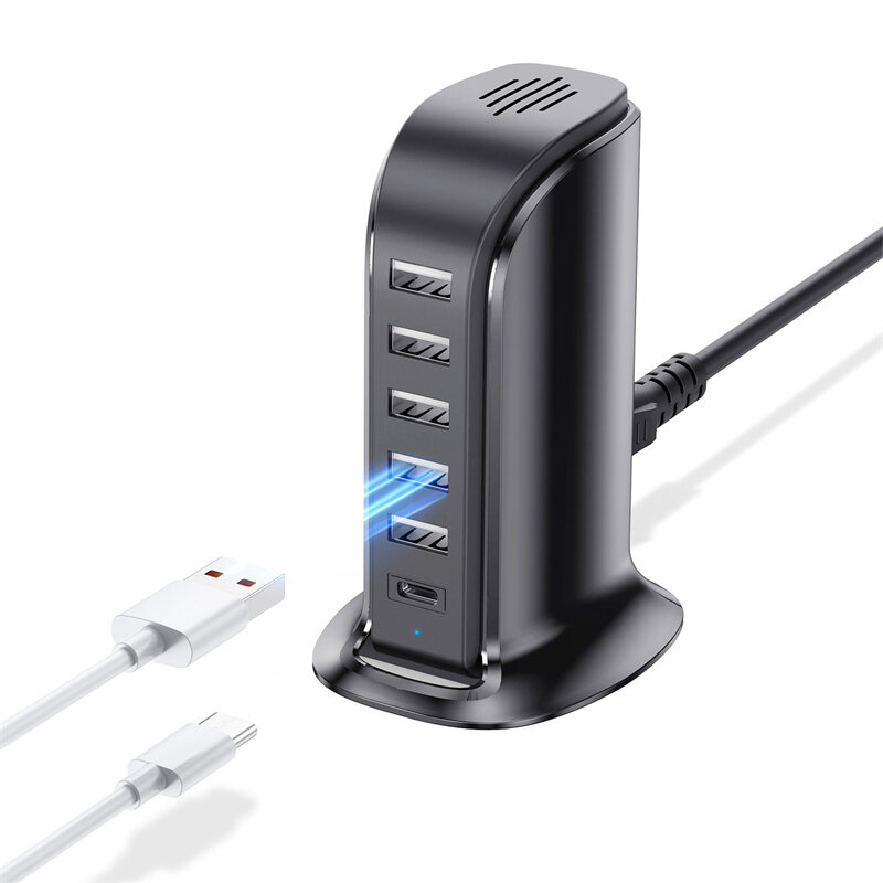 40W 6-Port USB PD Charger 5USB-A+USB-C Fast Charging Desktop Charging Station EU Plug for iPhone 15 14 13 for Huawei Mat