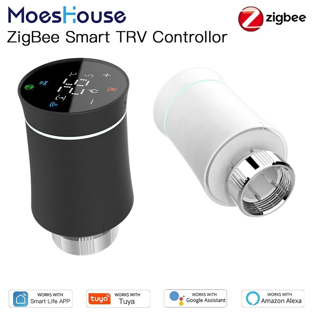 Moeshouse tuya zb thermostat radiator actuator valve smart programmable trv temperature controller alexa voice control