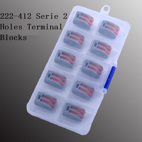 

HORD® 10Pcs 222-412 Serie 2Holes Terminal Blocks Safe and Fast Insulation for Decoration Lamps with Plastic Box