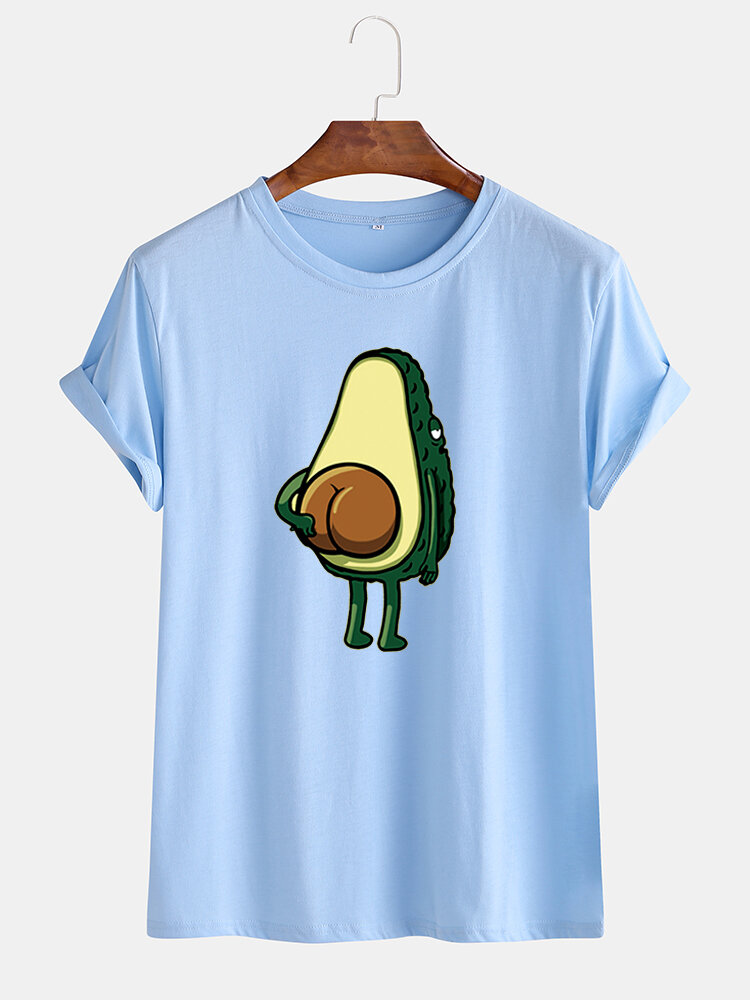 Mens Funny Cartoon Avocado Printed Casual O-Neck Short Sleeve T-Shirts