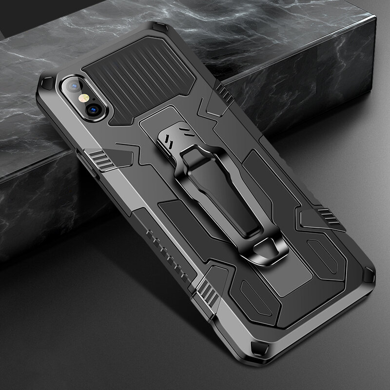 

Bakeey for iPhone X Case Dual-Layer Rugged Armor Magnetic with Belt Clip Stand Non-Slip Anti-Fingerprint Shockproof Prot