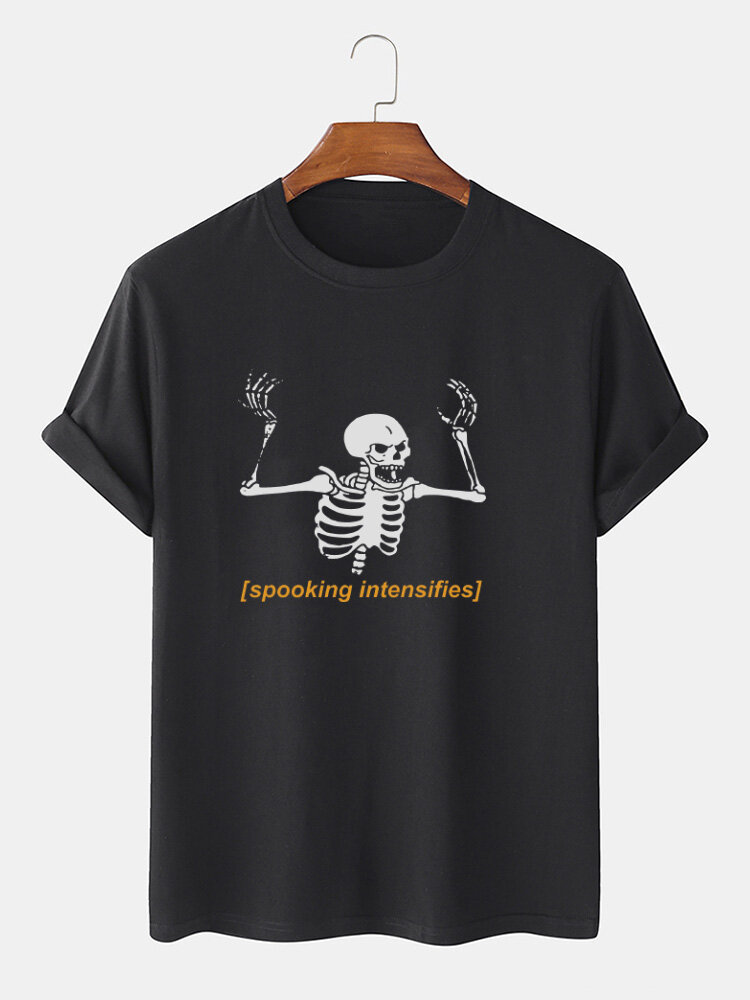 T-shirts met korte mouwen van 100% katoen met Halloween-skeletletterprint