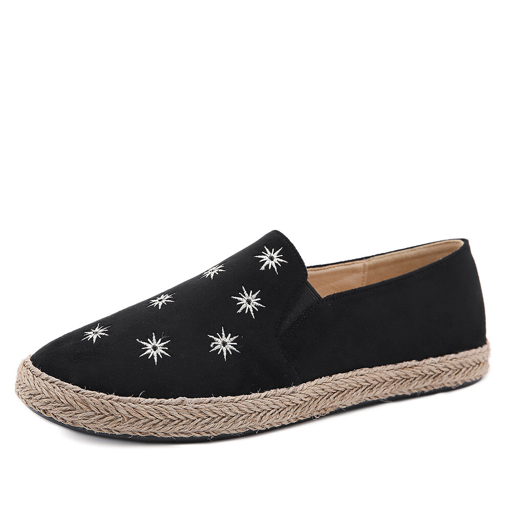 47% OFF on Women Casual Suede Round Toe Star Embroidered Espadrilles Fisherman’s Flats Loafers