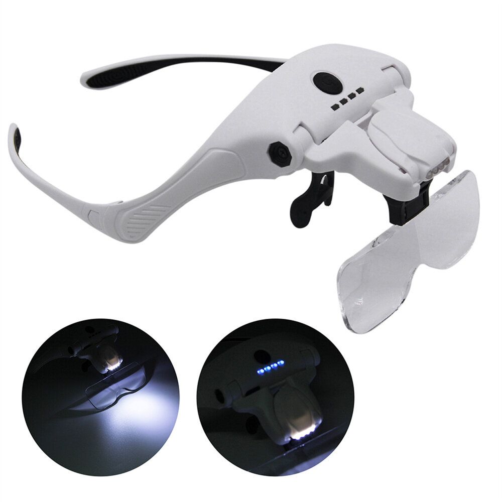 300mah Professional Magnifying Glasses with 5 Lens 1X-3.5X 4 LED Headband Magnifier Lamp USB Charging Jeweler Repair Lou