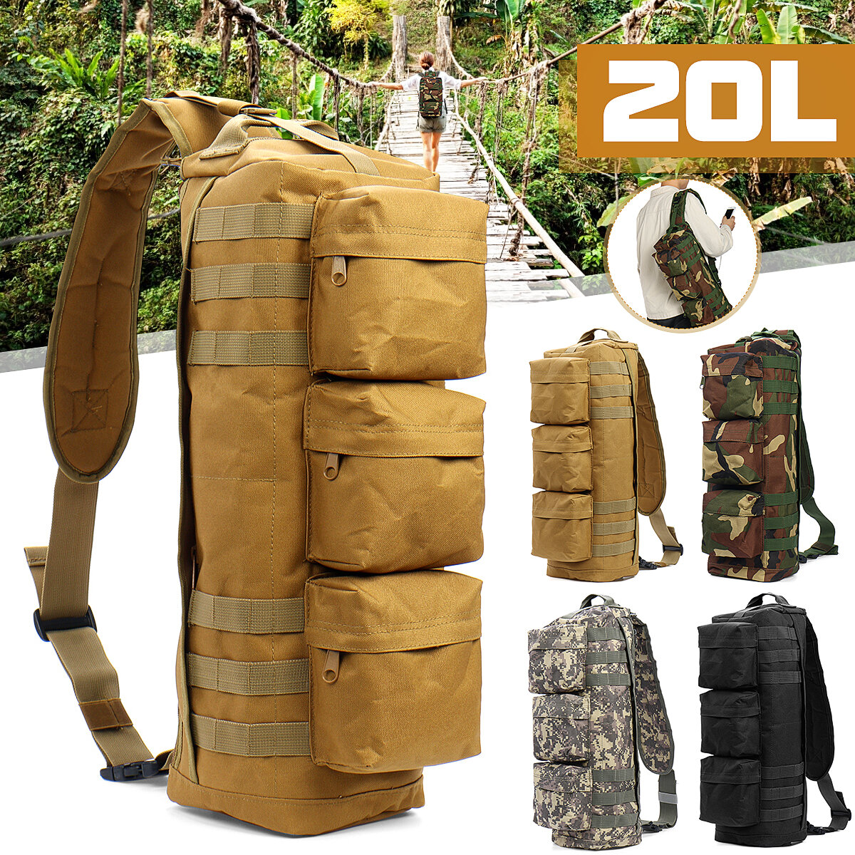20L Tactical Sling Bolsa EDC Molle Shoulder Bolsa Travel Hunting Climbing Storage Bolsa