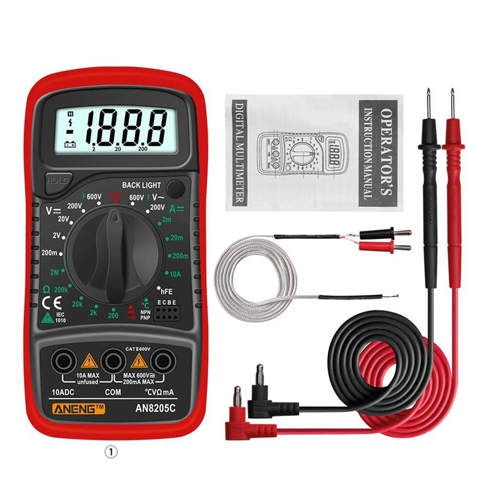 ANENG AN8205C Digital Multimeter AC/DC Ammeter Volt Ohm Tester Meter Multimetro With Thermocouple LCD Backlight