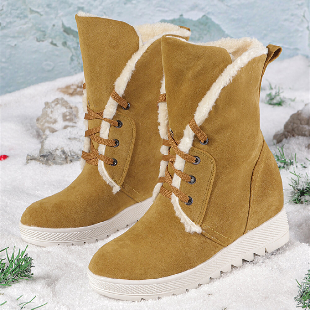 Plus Size Women Casual Warm Slip Resistant Lace Up Thick Sole Snow Boots