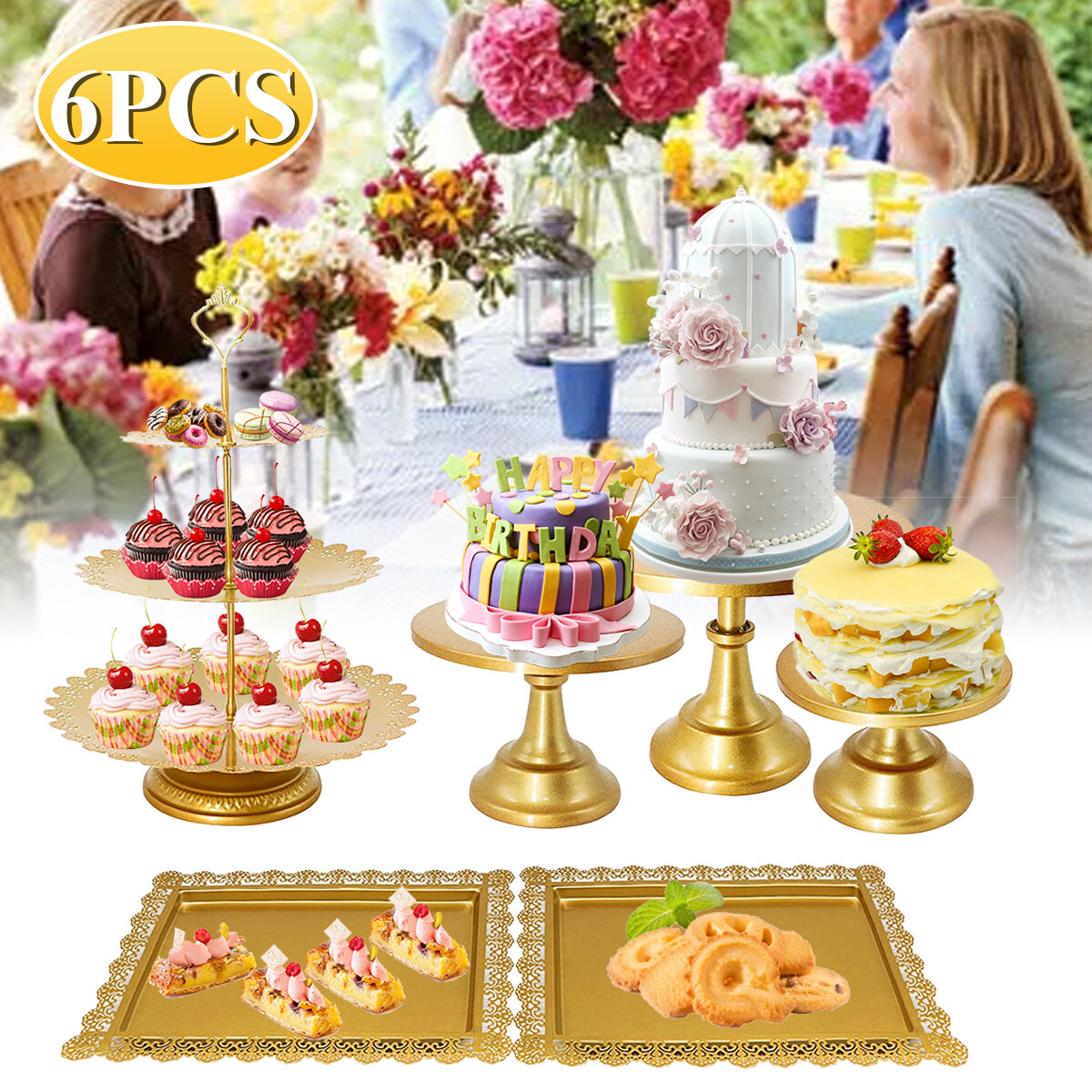 Multifunctional Gold Wrought Iron Cake Stand Washable Reusable Cookies Cupcake Dessert Holder For Wedding Birthday Parti