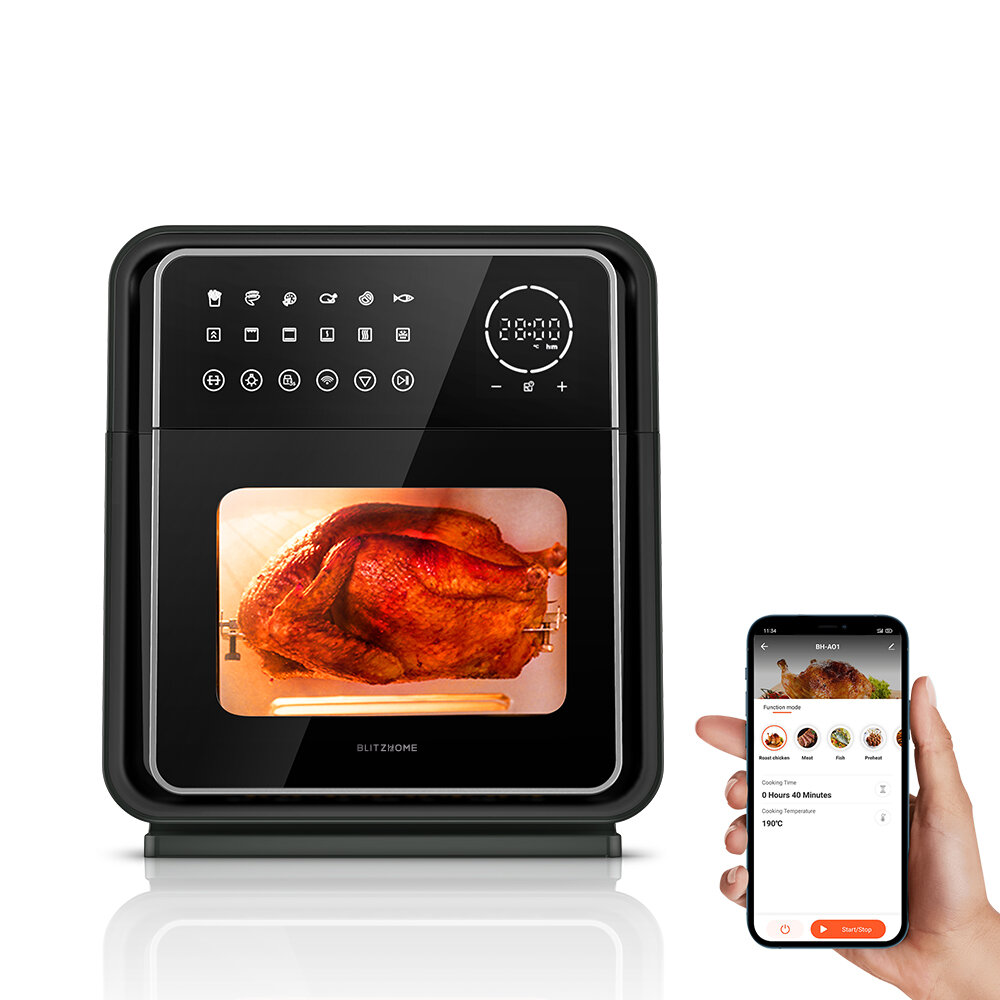 BlitzHome? BH-AO1 13QT/12L Oil Free Smart Air Fryer Dual Heating Element 12 Recipes App/Touch Contro