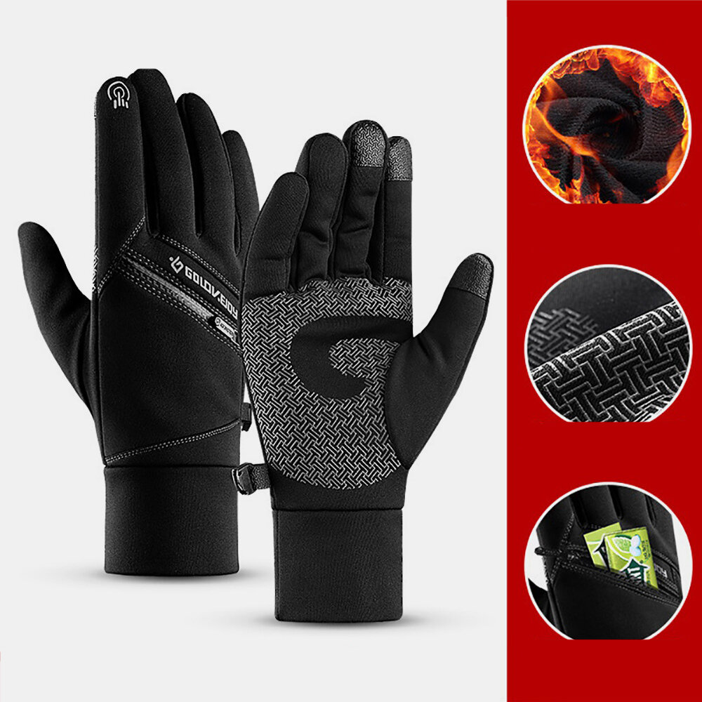 Unisex Winter Warm Touch Screen Gloves Waterproof Fleece Zipper Pocket Gloves Skiing Cycling Outdoor Sport Cold Protecti