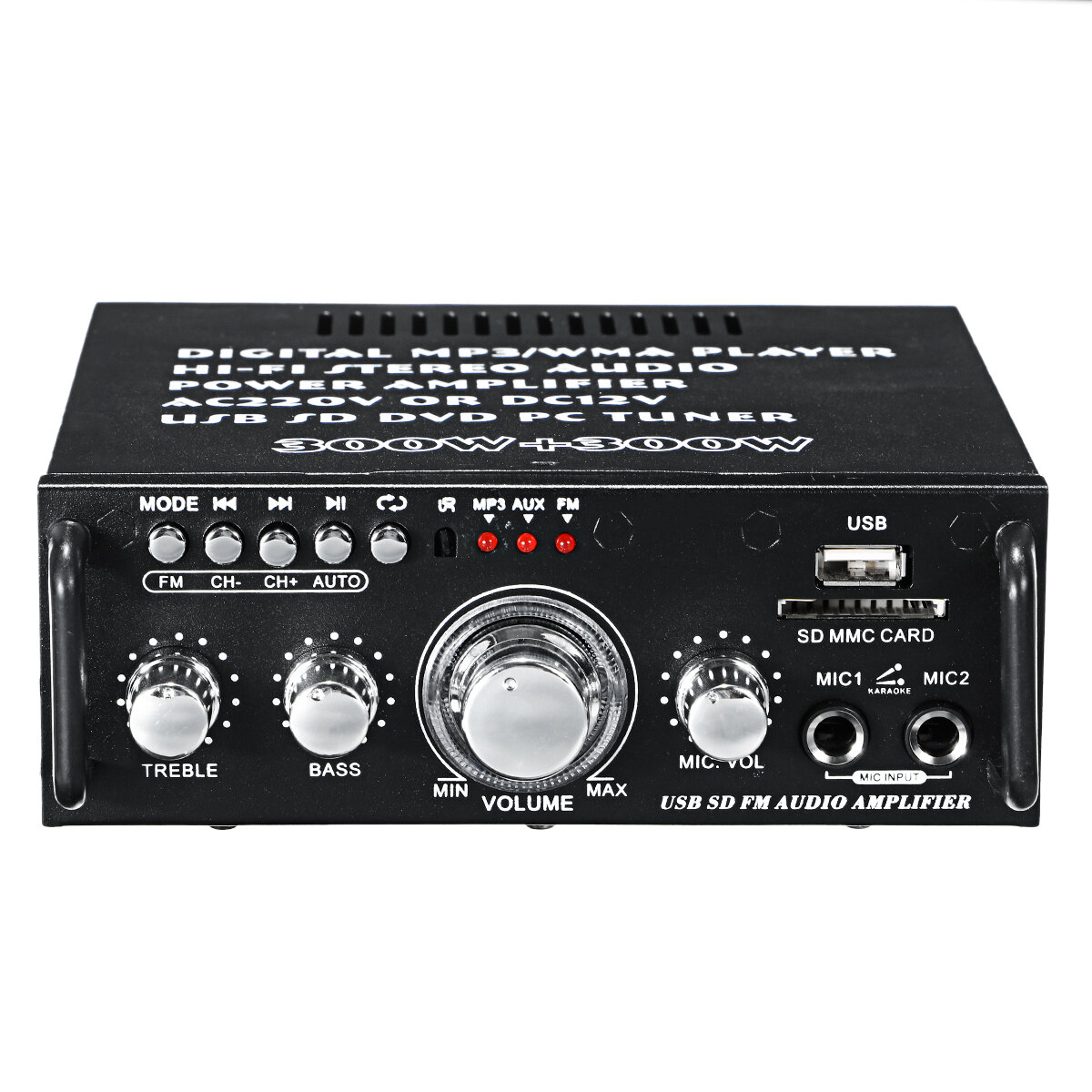 AV-263BT 2x300W 110-220 V Bluetooth Audio-Leistungsverstärker EQ Stereo AMP Car Home 2CH AUX USB FM SD HIFI Digitalradio