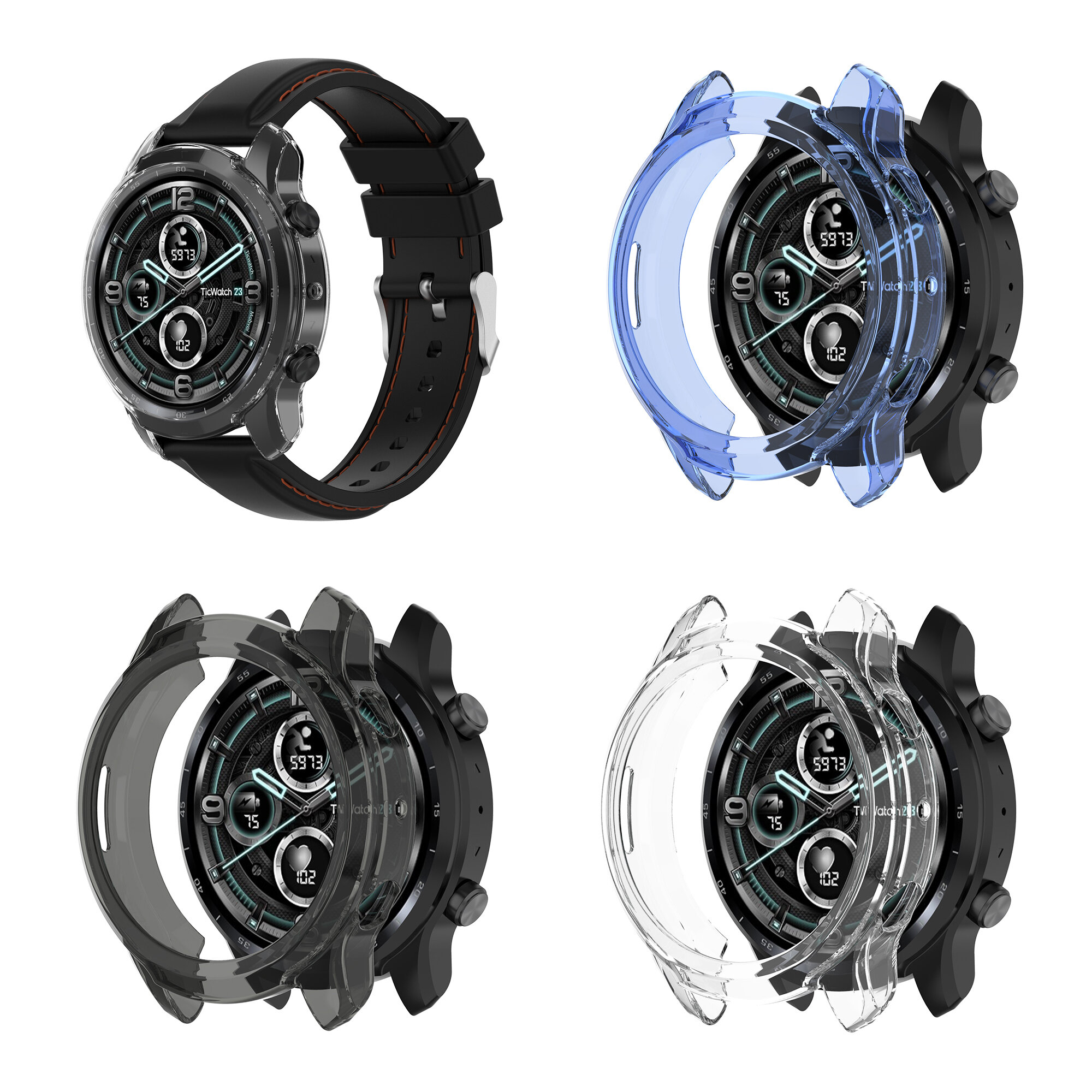 Bakeey Colorful Schokbestendig Anti-kras Soft TPU Transparant Horloge Case Cover voor Ticwatch Pro 3