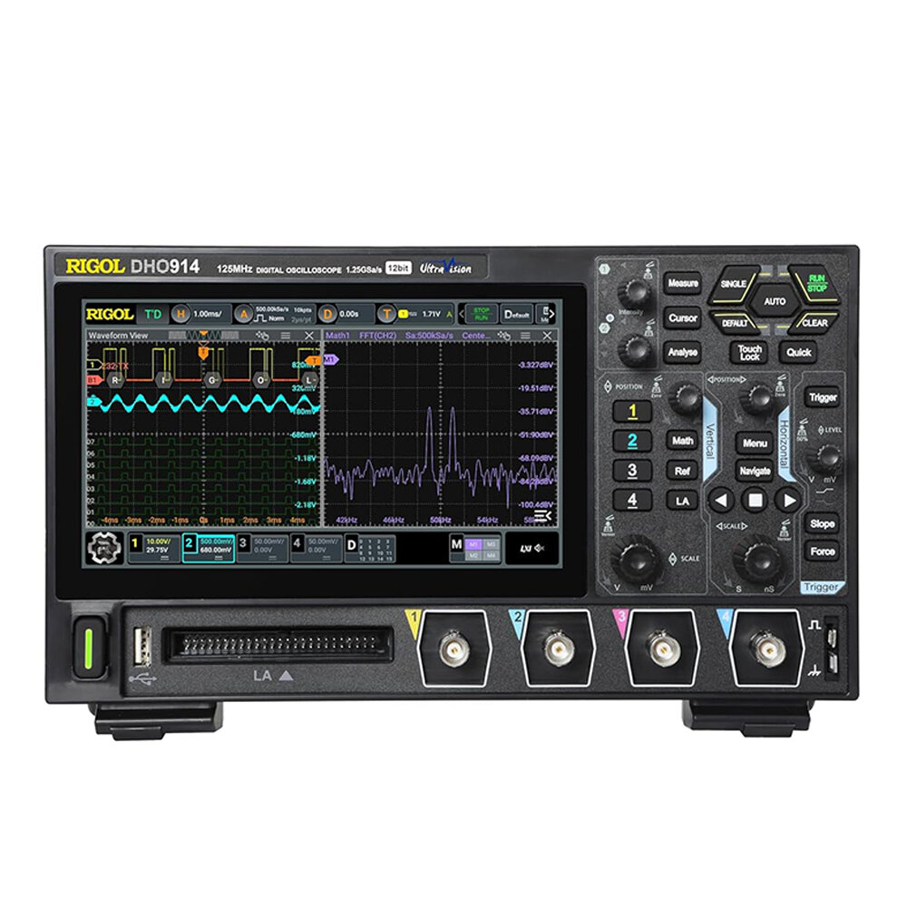 

DHO914 Digital Oscilloscope 125MHz Frequency Band 12-bit Vertical Resolution 1.25 GSa/s Sample Rate 4 Analog Channels Hi