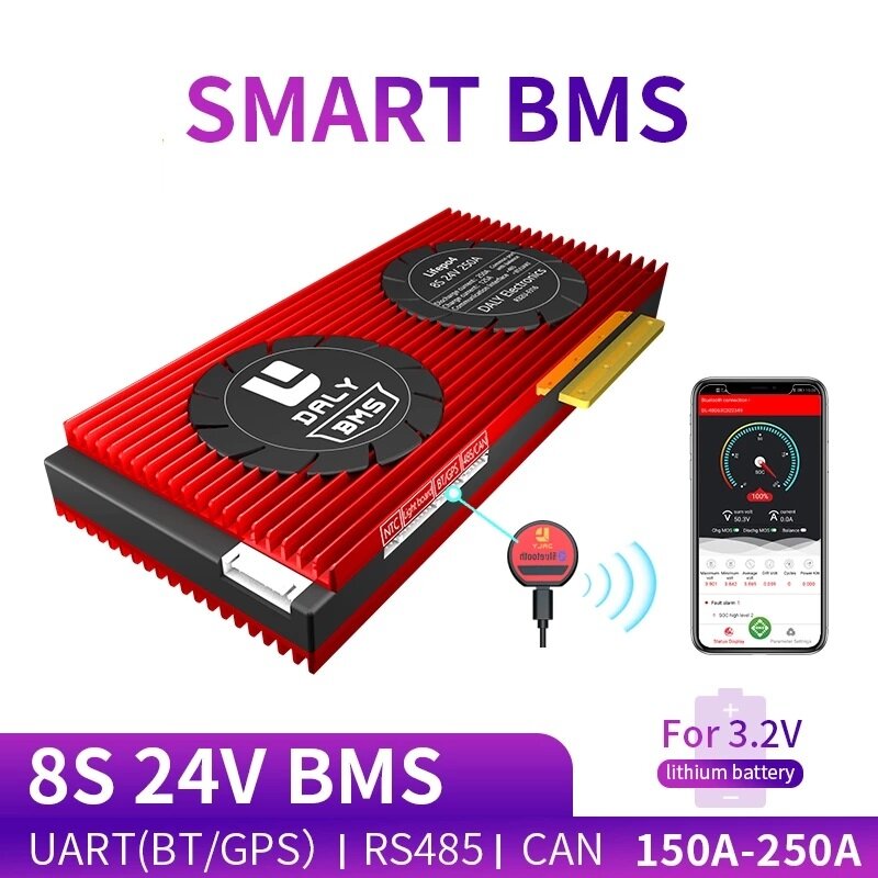 

DALY BMS 8S 24V 150A 200A 250A 18650 3.2V Smart BMS Bluetooth 485 to USB Device CAN NTC UART Software Li-on Battery Prot