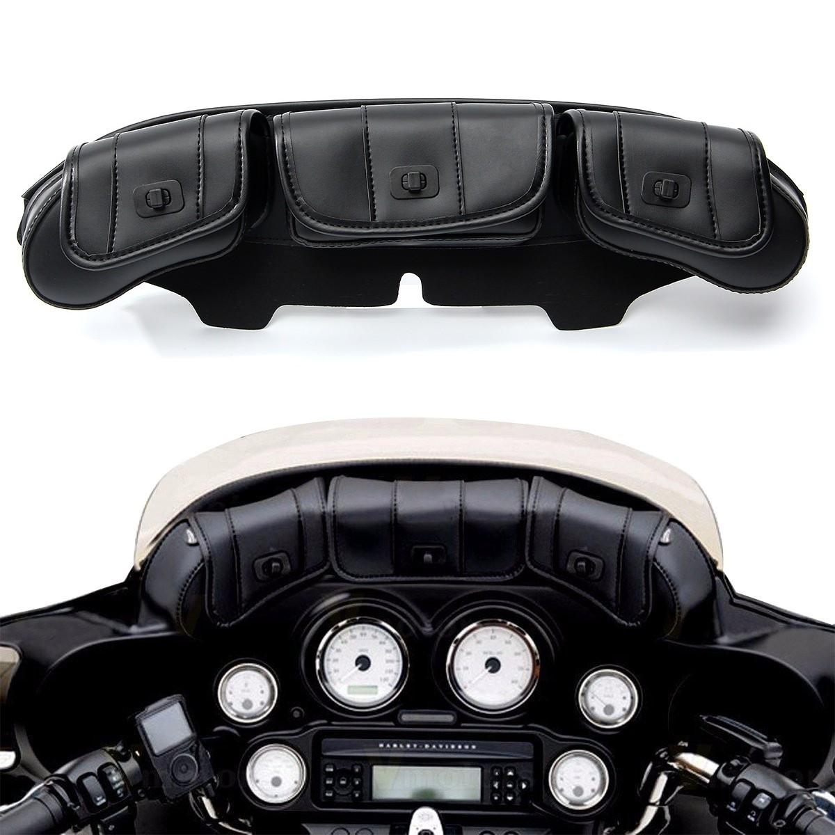 3 Pouch Pocket Fairing Wind Shield Bag For Harley Electra Street Glide Touring