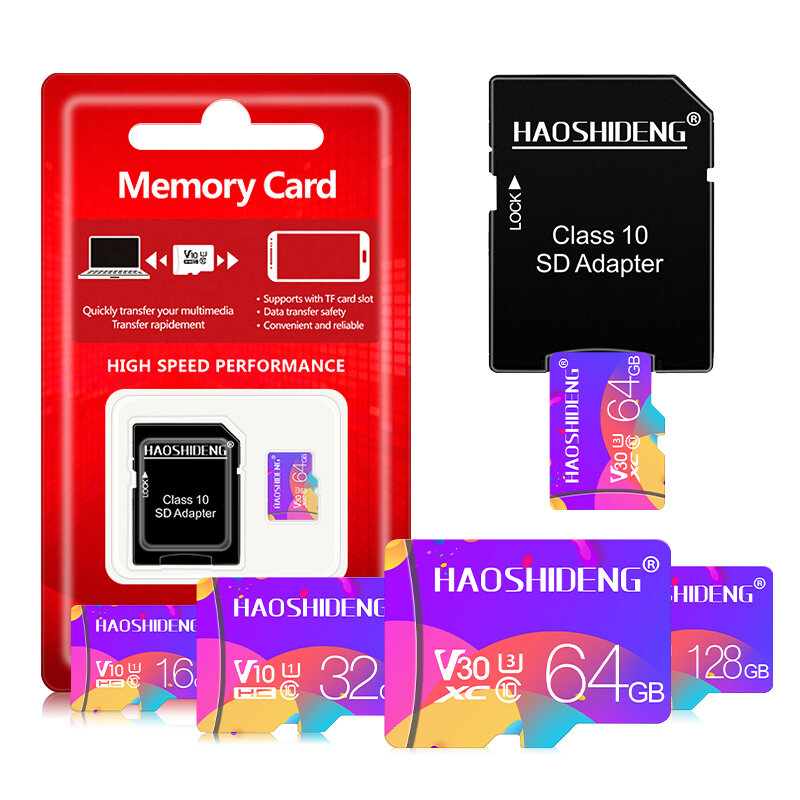 

HAOSHIDENG High Speed 16GB 32GB 64GB 128GB Class 10 TF/ SD Memory Card Flash Drive with Card Adapter For Smartphone Tabl