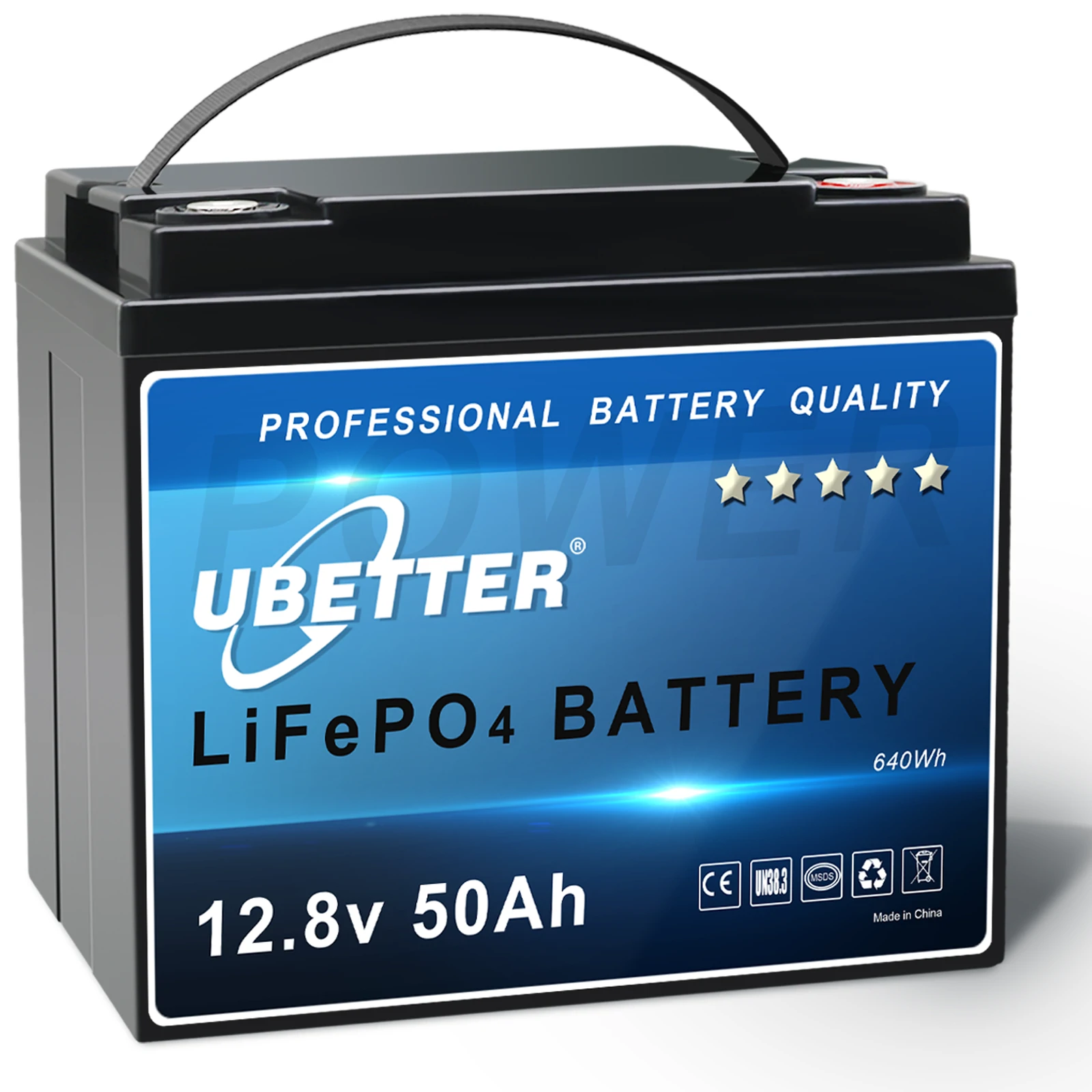 Bateria de lítio Ubetter 12,8V LiFePO4 50Ah com BMS