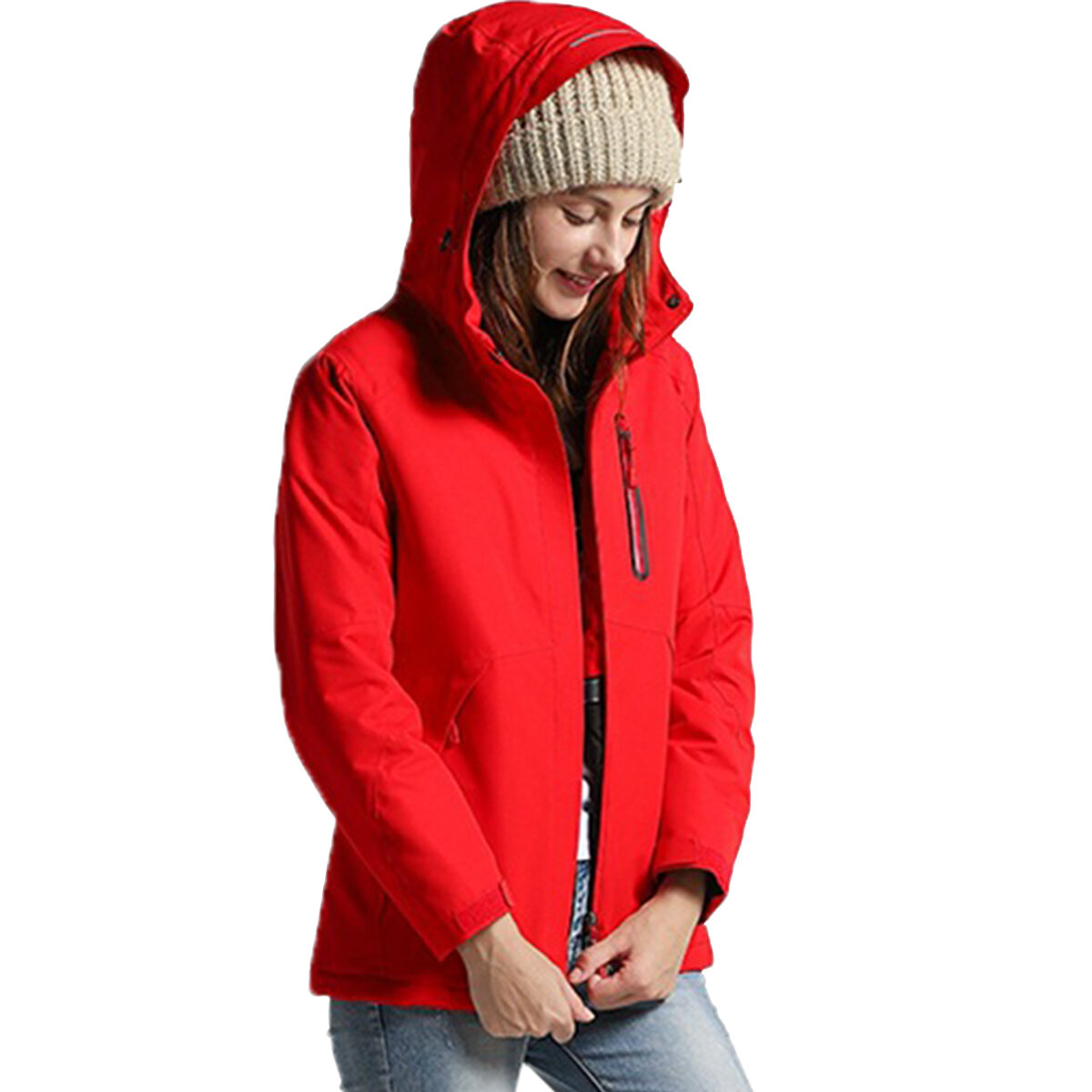 Женщины зима Водонепроницаемы USB инфракрасный обогрев с капюшоном пуховик электрический термобелье пальто для спорта альпинизм туризм