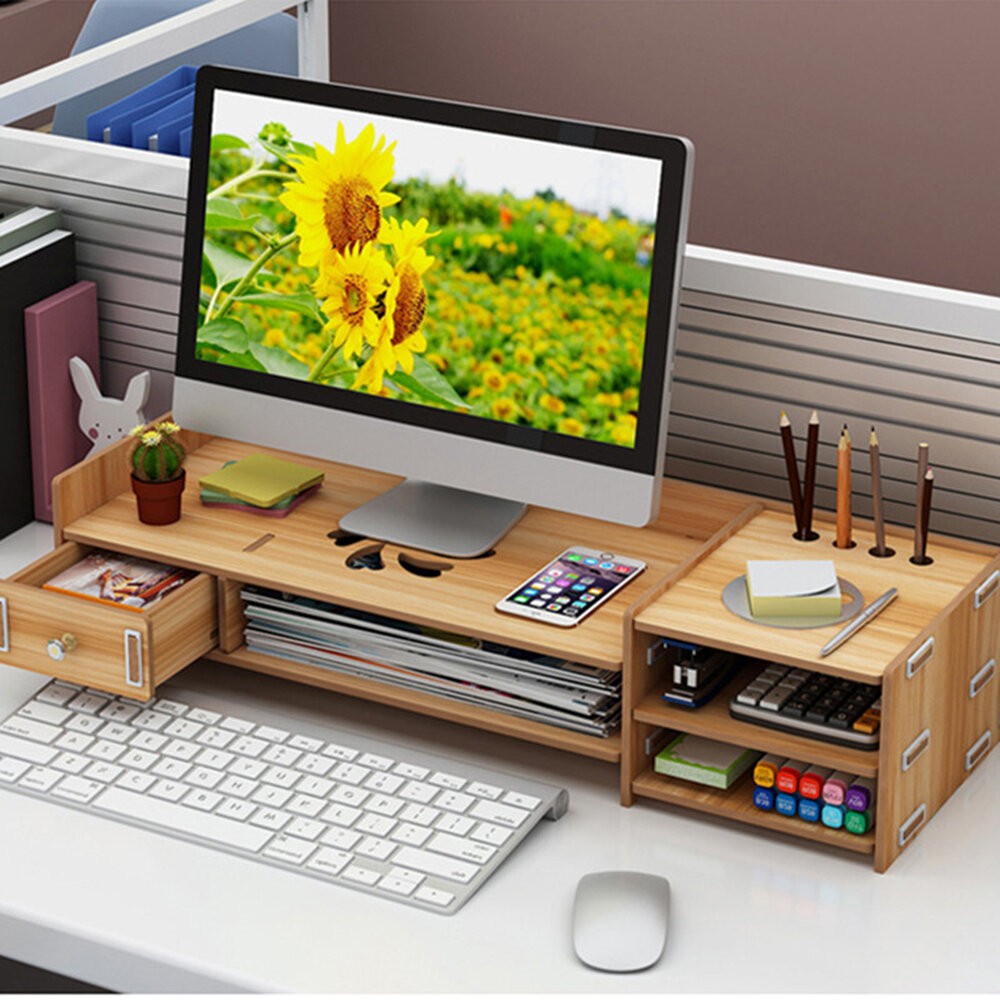 4 kleuren 2 Tiers multifunctionele Desktop Houten Computer Monitor Riser Stand Laptop Scherm Riser H