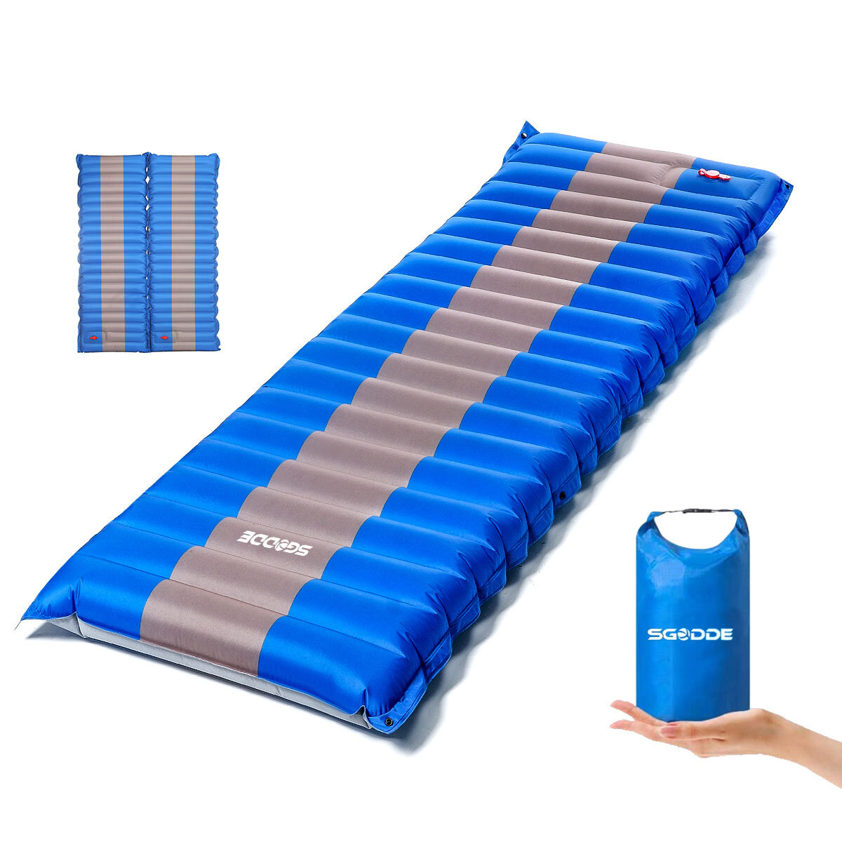 SGODDE Inflating Sleeping Pad Folding Portable Waterproof Spliceable Air Mattress Camping Travel Beach