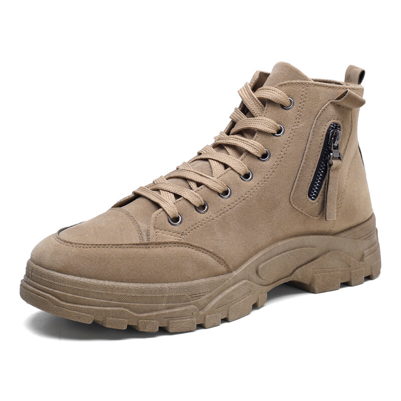 55% OFF on Men Suede Tooling Boots Side Zipper Comfy Slip Resistant Outdoor Casual Ankle Boots