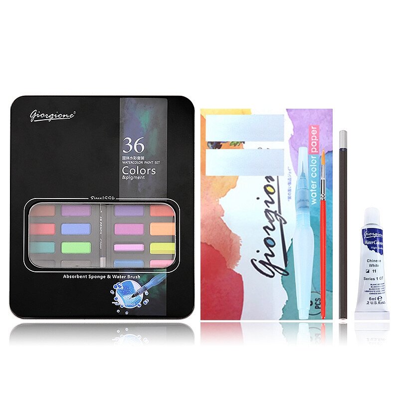 

36 Color Solid Watercolor Paint Professional Box Paintbrush Portable Pigment Painting Art Supplies