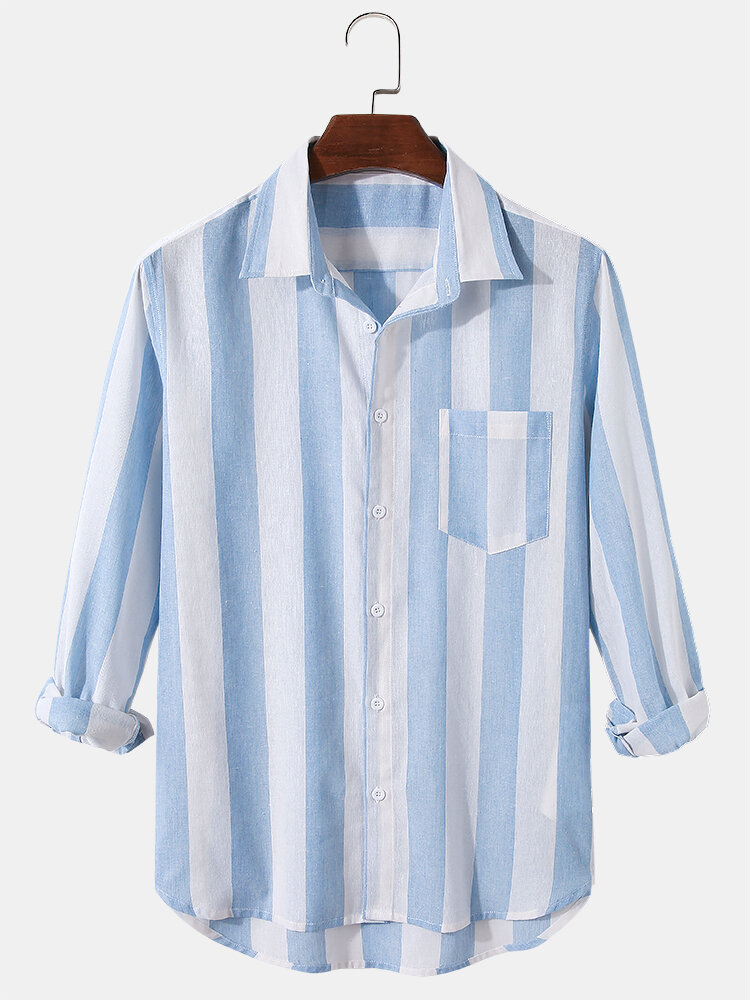 

Banggood Designed Mens Cotton Vertical Stripes Chest Pocket Long Sleeve Casual Shirts