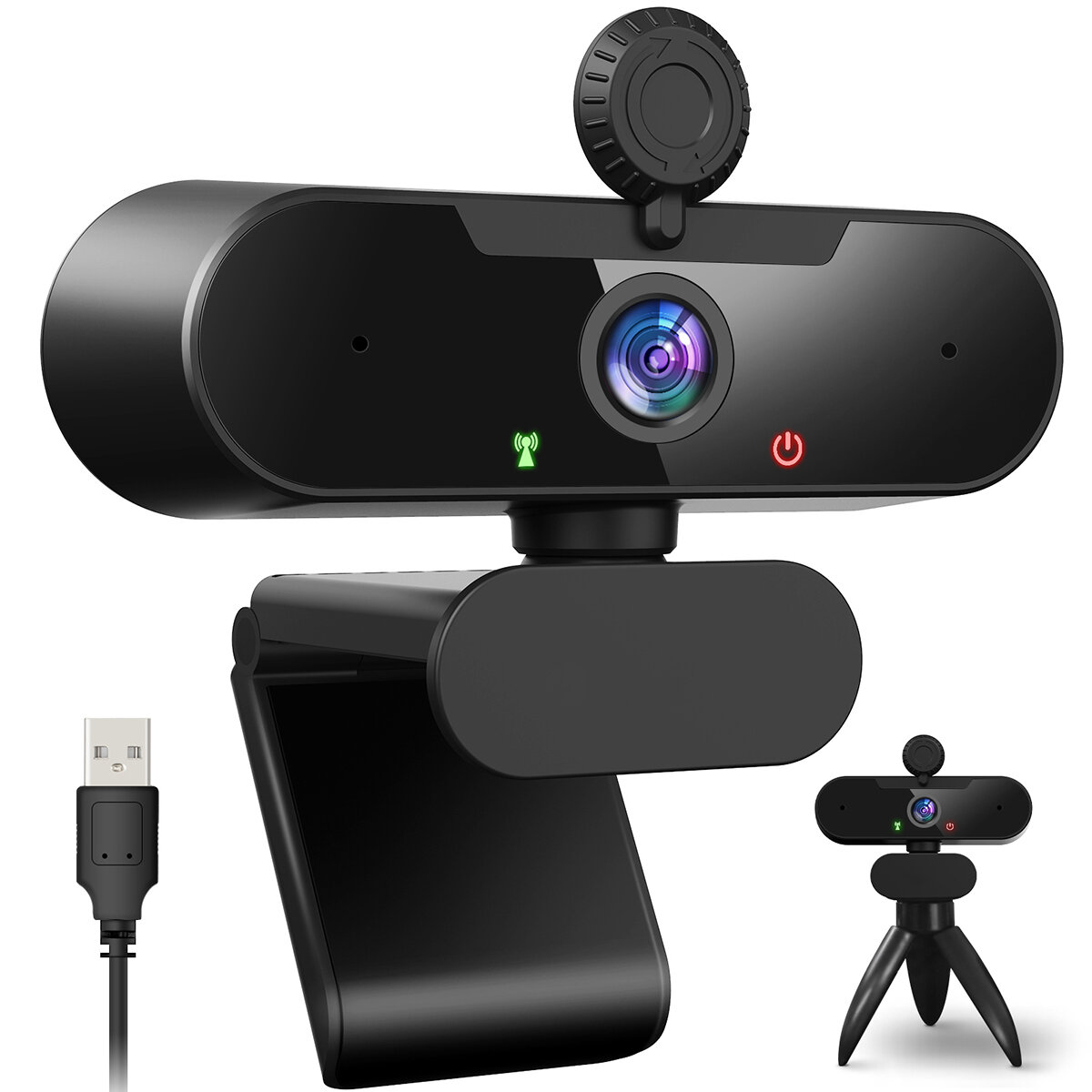 1080P HD Webcam met microfoon Webcamera met statief PC-camera met privacykap voor computer Skype-vid