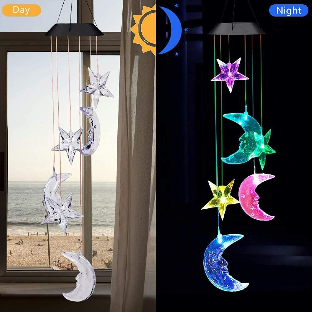 

Star Moon Solar Wind Chimes LightColor Changing Gift Portable Hanging Waterproof Mobile Romantic Wind Bell Outdoor Mom
