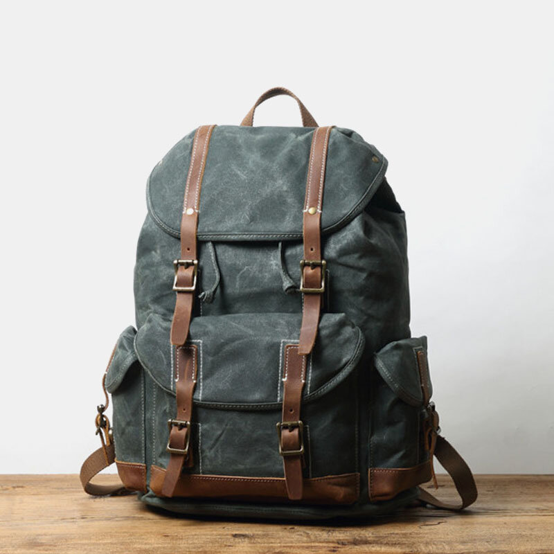 Men Canvas Retro Travel Outdoor Hiking Large Capacity Multi-pockets Backpack