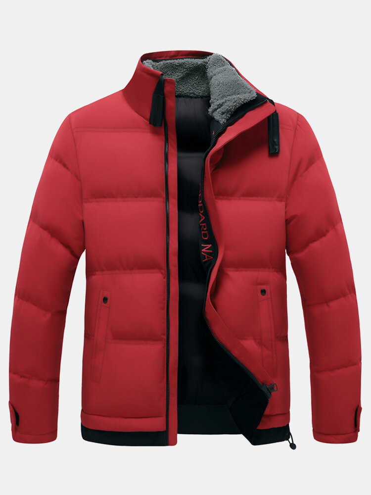Men’s Solid Color Thicken Stand Collar Warm Windproof Coats