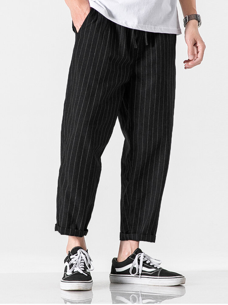 Mens 100% Cotton Stripe Drawstring Fit Comfy Casual Pants