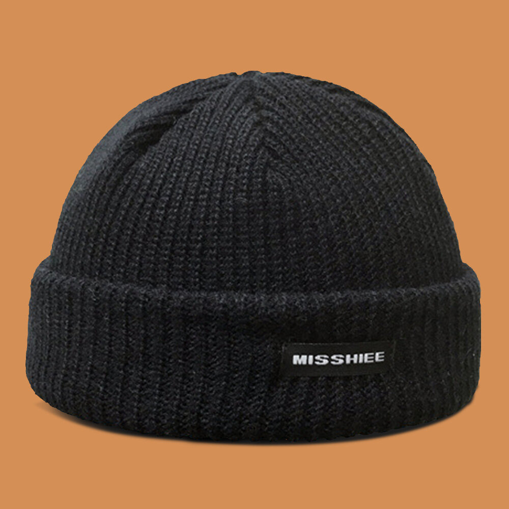 Unisex Acryl Brief Patroon Doek Label Gebreide Cap Hip Hop Winter Warmte Skull Cap Beanie Hat