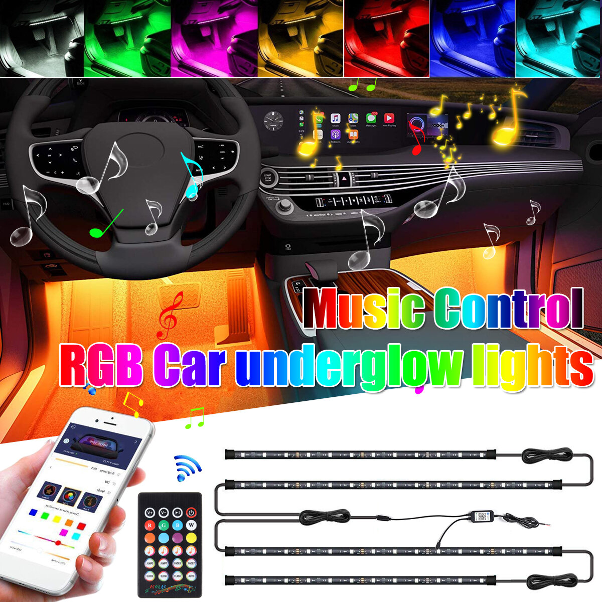 RGB LED onder autobuisstrip Underglow body Neonlicht bluetooth + RF-bediening